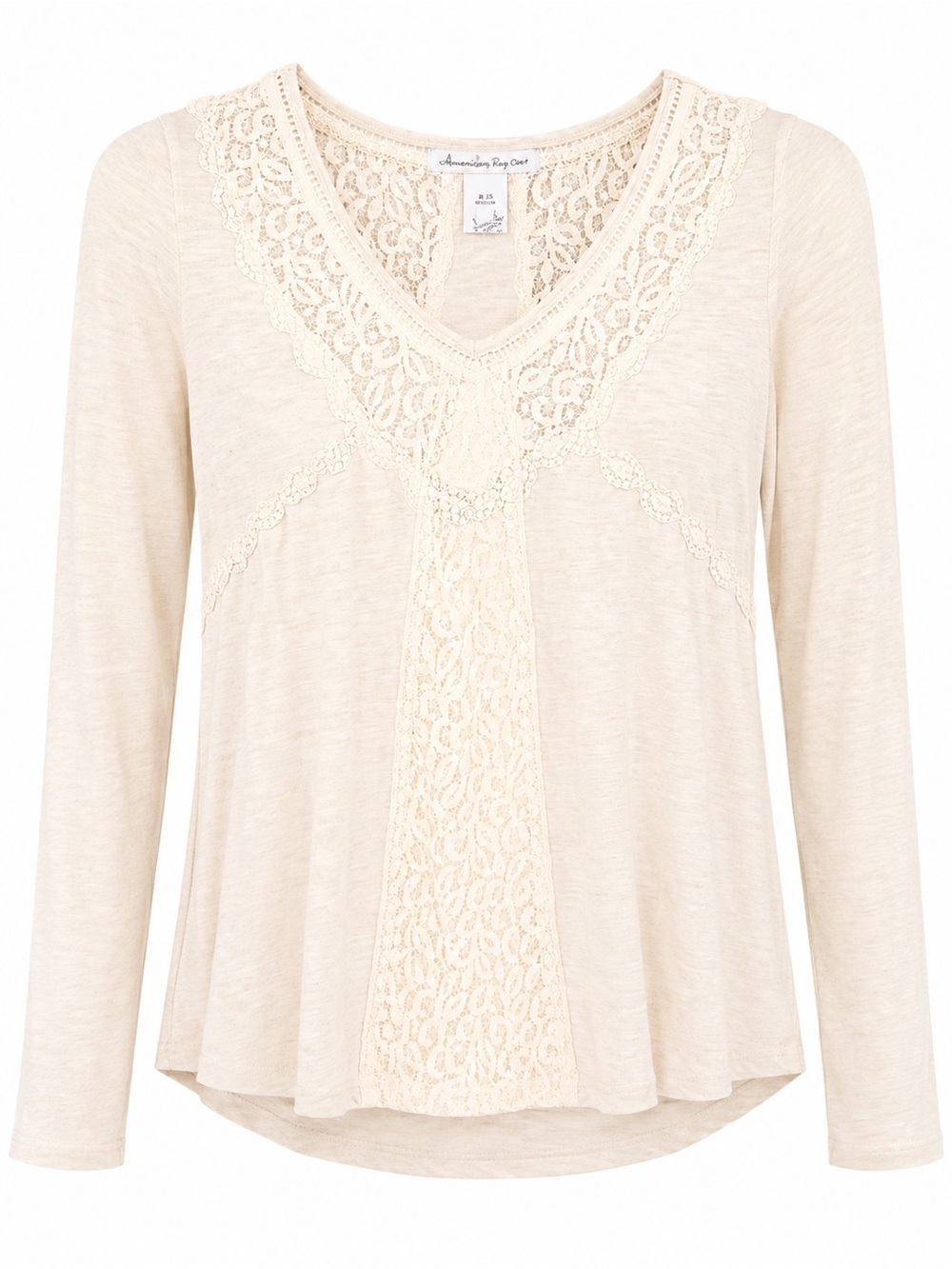 American Rag Cream Lace-Trim V-Neck Long Sleeve Top